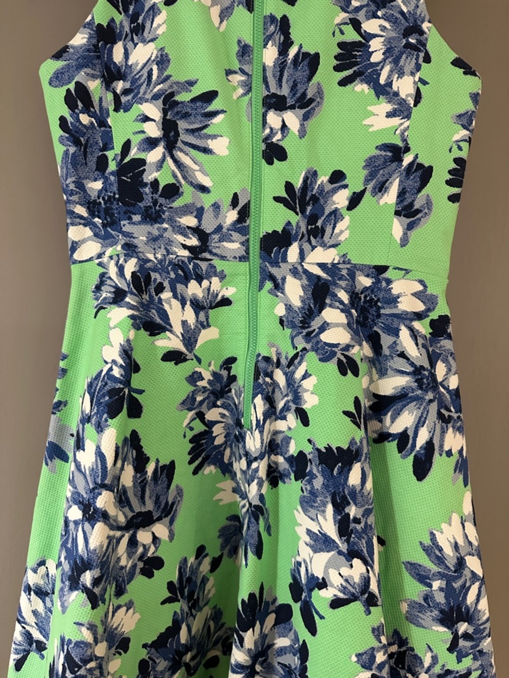 J.Crew Photo Floral Dress Green Blue Sleeveless Fit & Flare A-Line - Picture 9 of 10